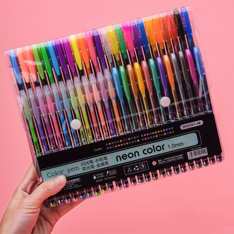 48 Colors Gel Pens Colored Ink Gel Pen set for Adult Coloring Books