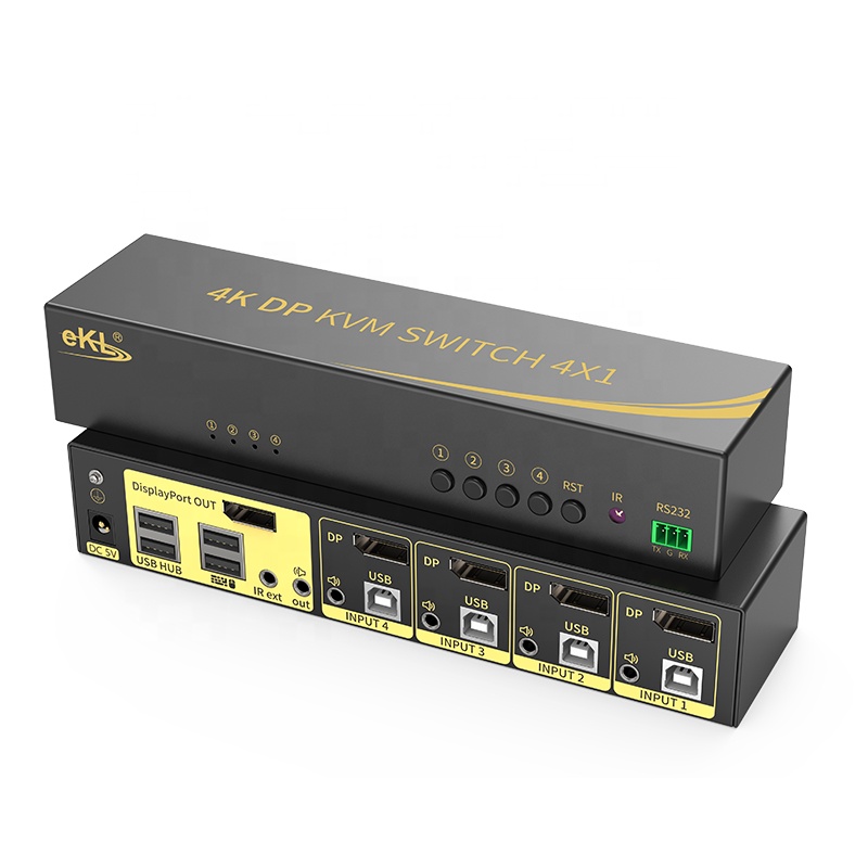 eKL 4 port displayport kvm usb switch 4k 60Hz kvm switch with audio usb kvm switch
