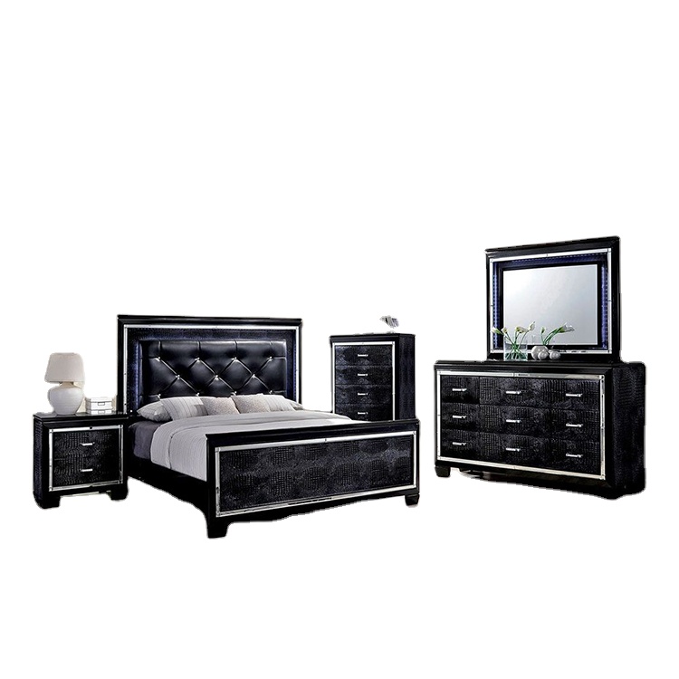 1980s Modern Design Queen Size Bed Design Of Imitation Crocodile Skin Leather Bedroom Furniture Sets