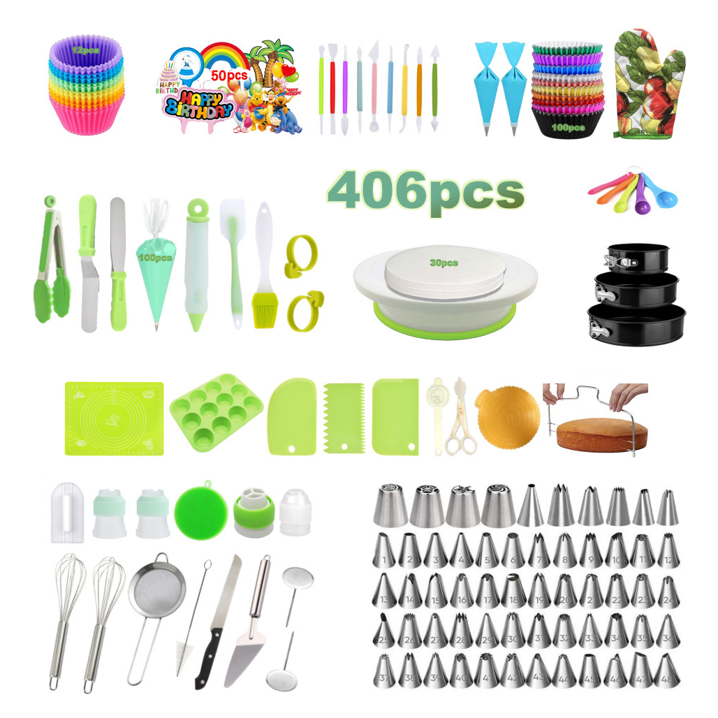 Amazon Hot Sell Dropshipping 406 Pcs Cake Decorating Rotating Cake Stand Turntable Kit Baking Tools cake tools