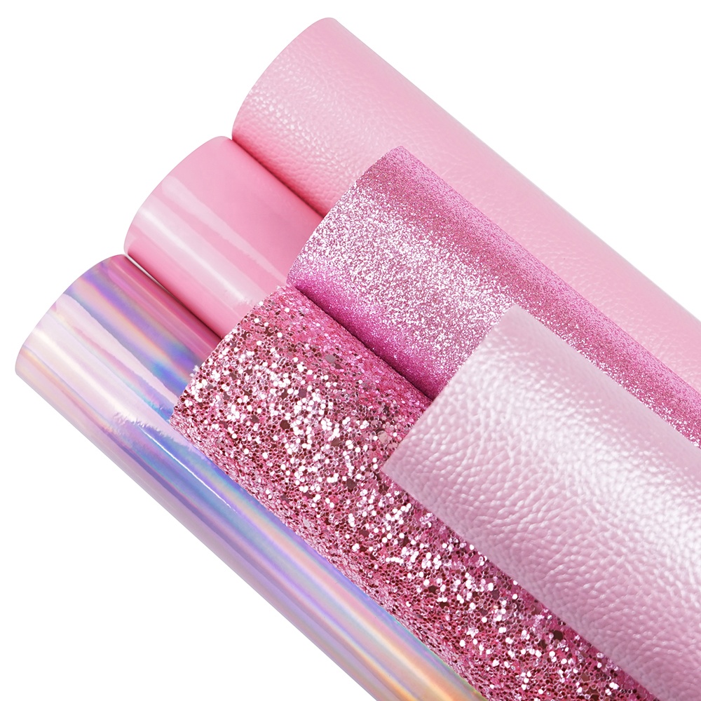 6pcs/set pink holographic chunky fine glitter vegan Faux Leather set A4 Sheets For DIY Bows Girl Earrings
