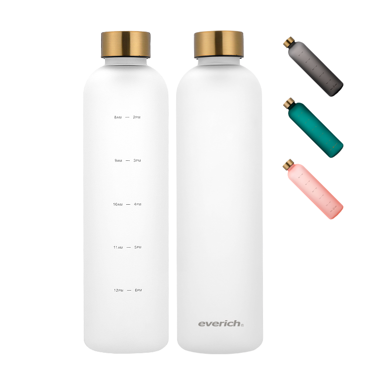 Everich BPA Free Non-Toxic 32oz 1000ml Plastic Water Bottle with Time Marker for Fitness Gym and Sports