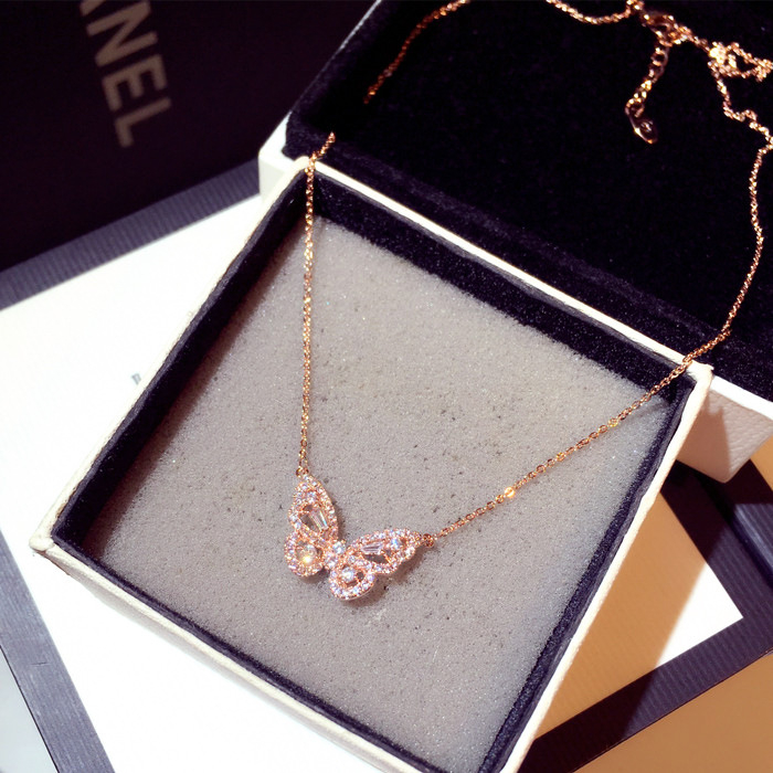 Jewelry Women Elegant Gold Silver Plating Stainless Steel Butterfly Necklace Crystal Rhinestone Butterfly Necklace