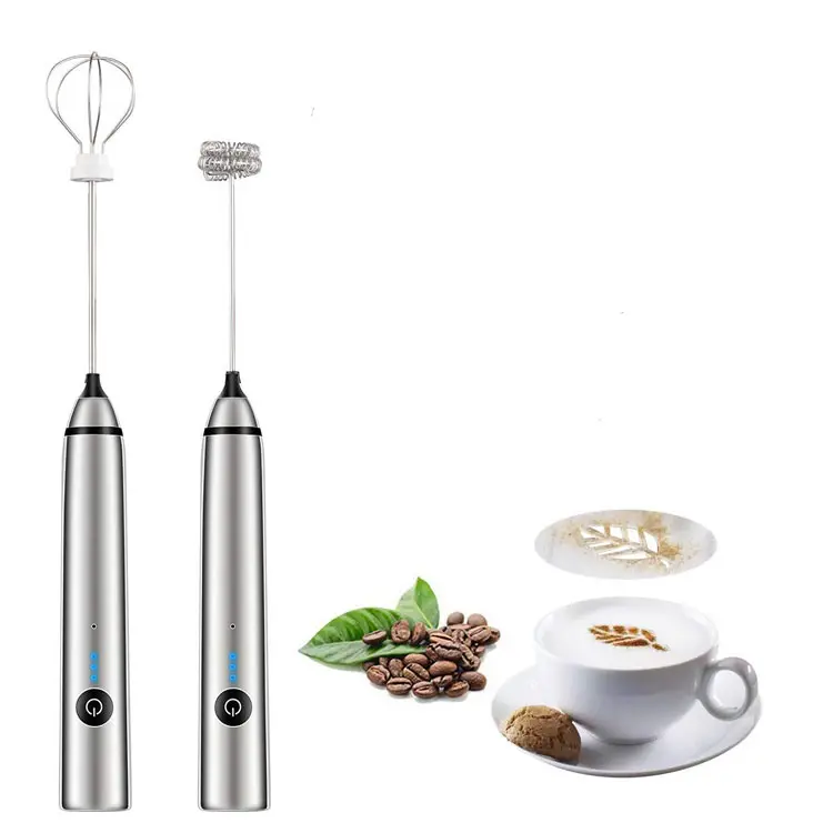 Factory supply USB Rechargeable Milk Frother with stand Electric Handheld Foam Maker for Making Lattes Coffee 2 Speed