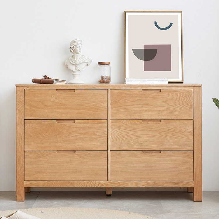 Nordic vintage furniture sale storage 6 drawer dresser solid wood oak chest of drawers for bedroom