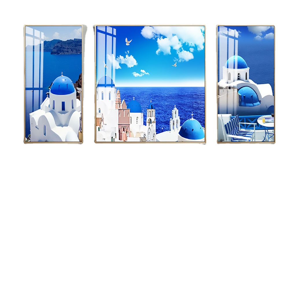Wholesale Nordic seascape blue sea print painting 3D glass painting for living room