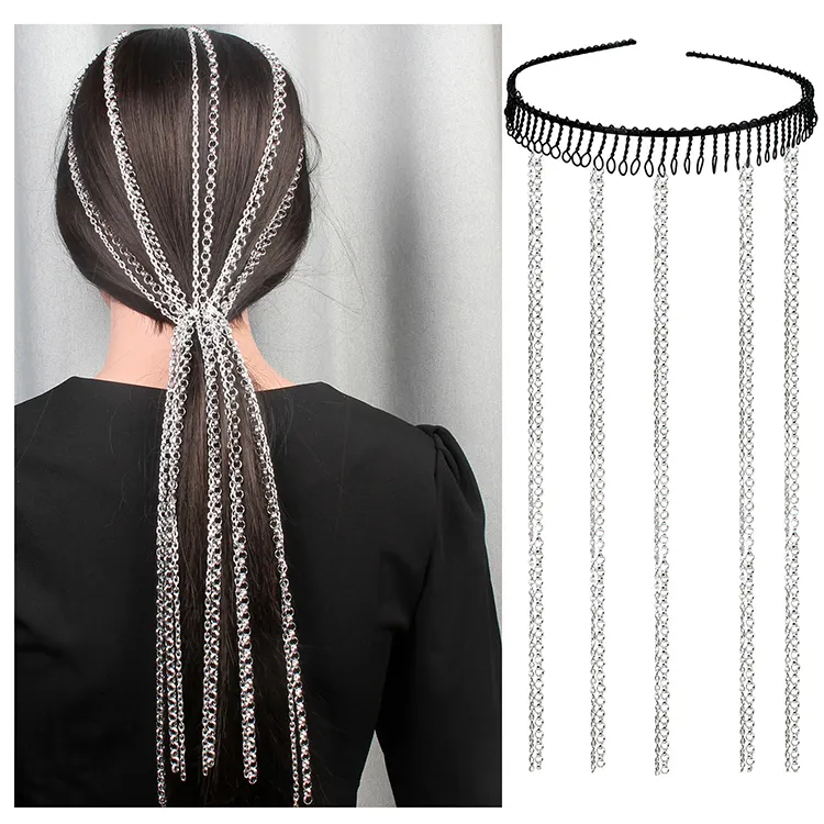 Simple Design Girl's Human Hair Wigs Accessory Long Extension Metal Wig Hairpiece Chain