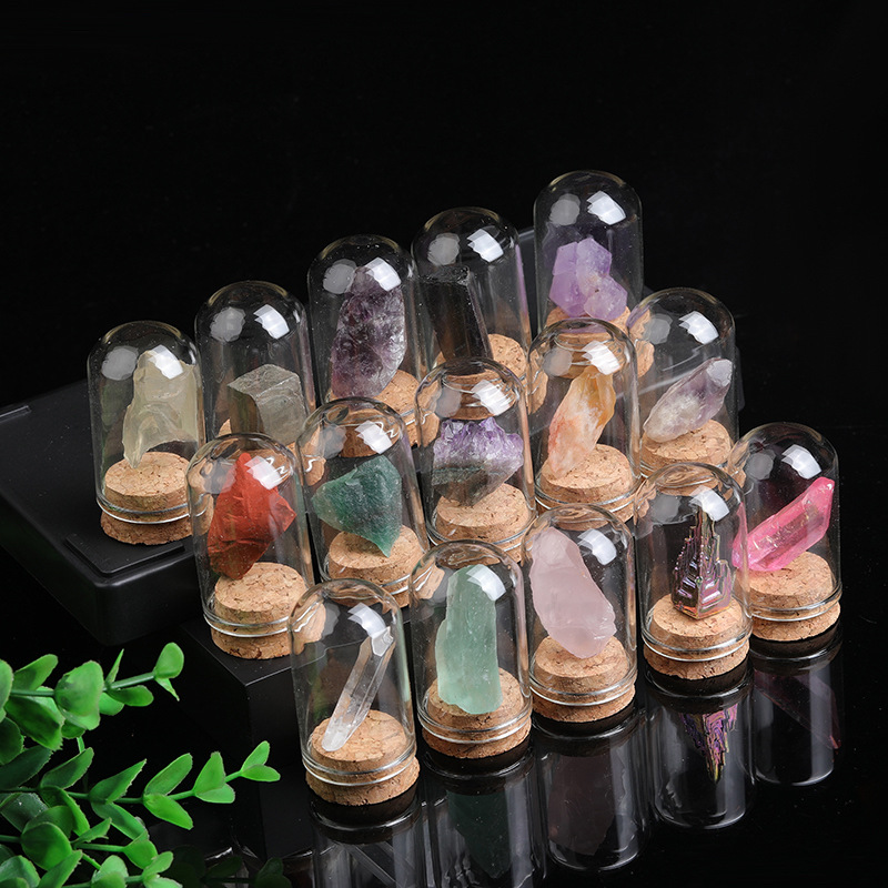 Healing Crystal Stone Chakra  Natural crystal  relaxing  meditation essential natural crystal rock raw rock ore cork bottle