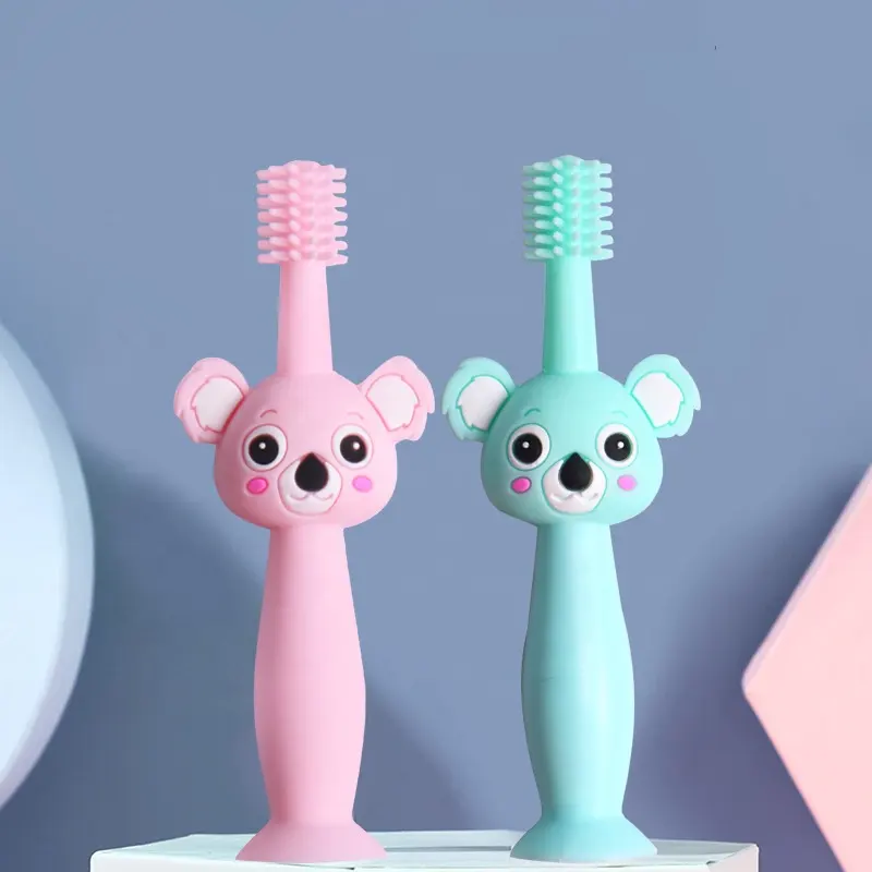 Silicone Baby Silicone Toothbrush Cute Design 360 Degree Replaceable Baby Silicone BPA Free Waterproof Soft Toothbrush With PP Box