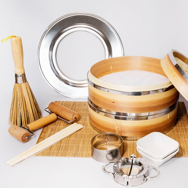 High Quality Natural Bamboo Steamer With Lid Reused Bamboo Steamer Two Tier Baskets Dim Sum Dumpling Chinese Food Steamers