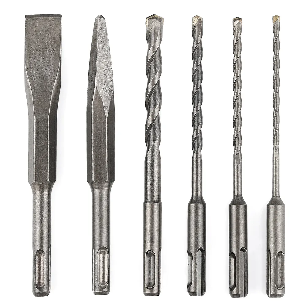 Hammer Drill Bit Set SDS Plus Bits Rotary Hammer Drill Bits Set With Point Chisel Flat Chisel -Tipped Masonry Bit Set For Brick Cement Stone