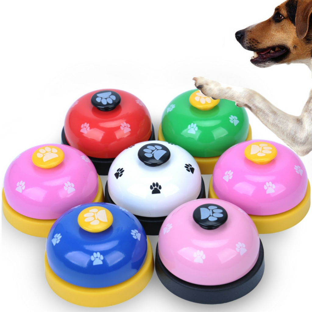 Cat and dog trainer pet footprints ring the bell Teddy Schnauzer puppy is called meal bell ringer dog