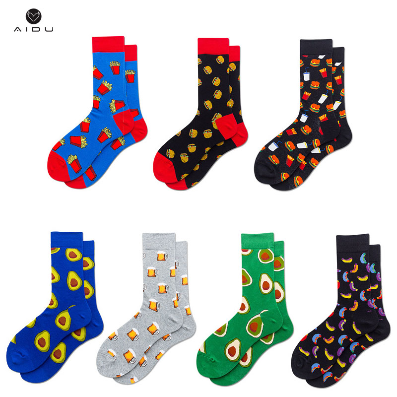 AIDU Custom logo OEM design cotton potato chips food beer avocado hamburger crew men happy funny novelty socks