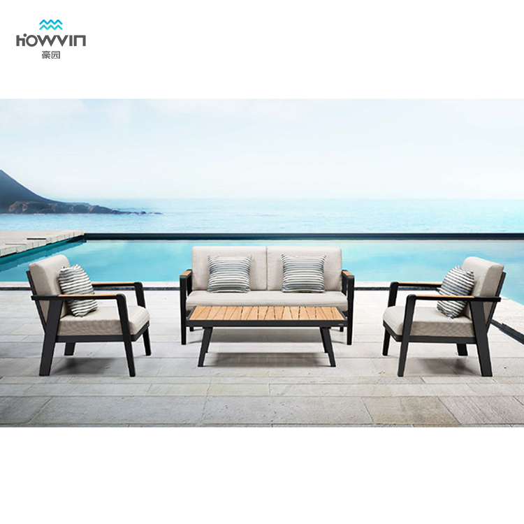 modern teak wood I shaped grey couch living room garden set furniture sofa bed outdoor wood sofa