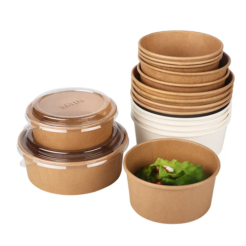 Paper Bowl Disposable Disposable Custom Printing Food Packing Box Container Kraft Paper Salad Bowl With Lid