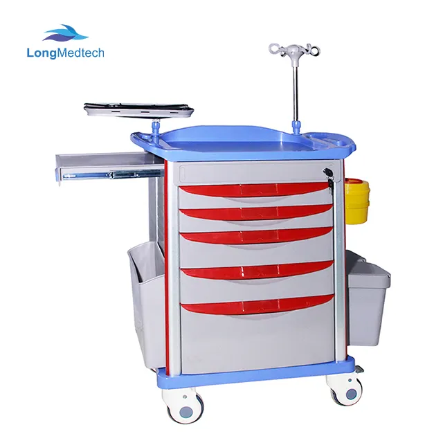 Hospital Clinic Room Used Emergency Crash ABS Medical Cart Trolley with Removable Tray