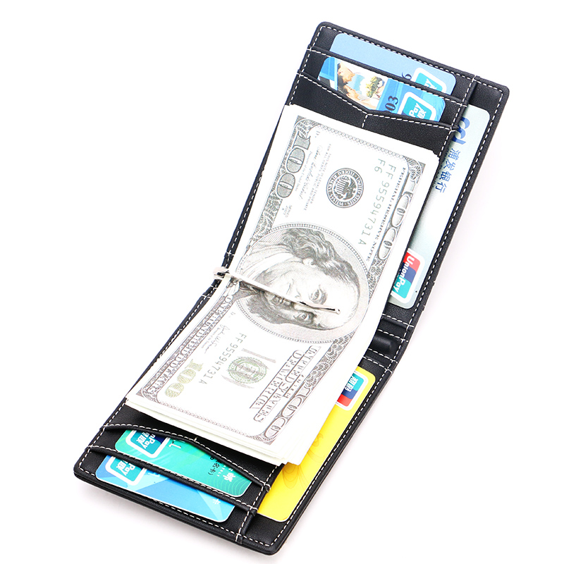 Leather Multi Credit Card Wallet RFID Blocking Slim Genuine Leather Money Clip Men's Wallet