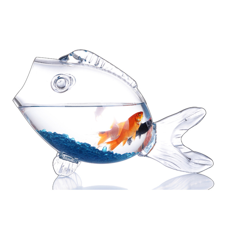 Small Aquarium Home Office Desktop Creative Transparent Glass Fish Shape Goldfish Tank
