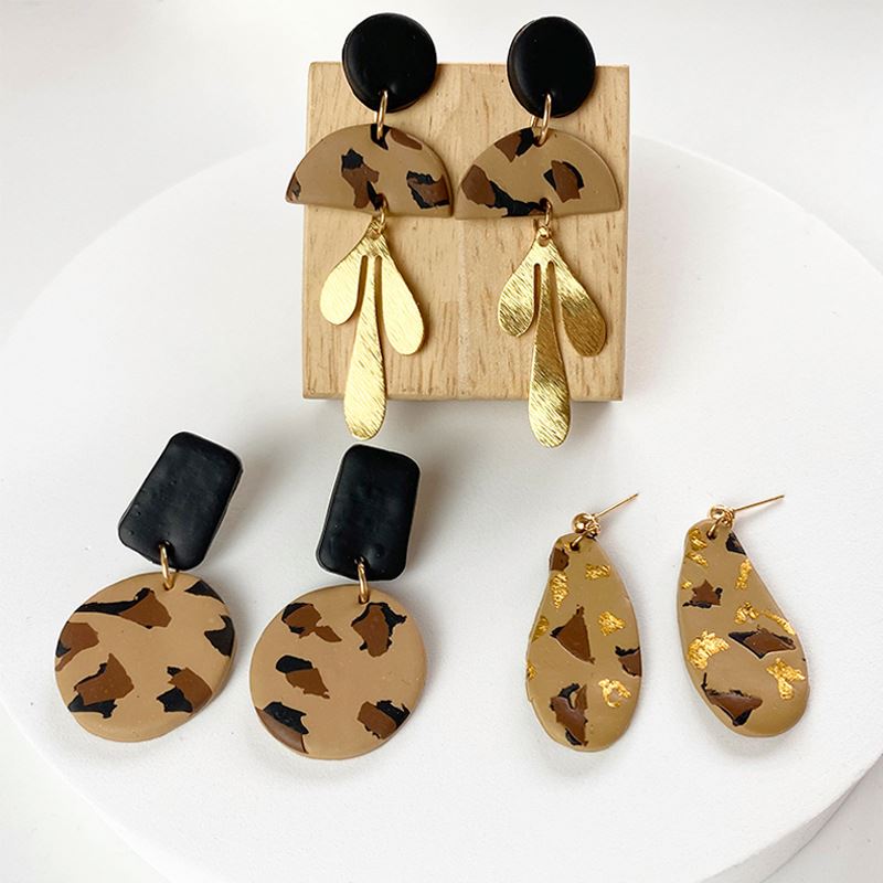 Drop Earrings Web Celebrity Water Drop Shaped Gold Foil Design Sense Leopard Flower Soft Pottery Hoop Earrings Amazon