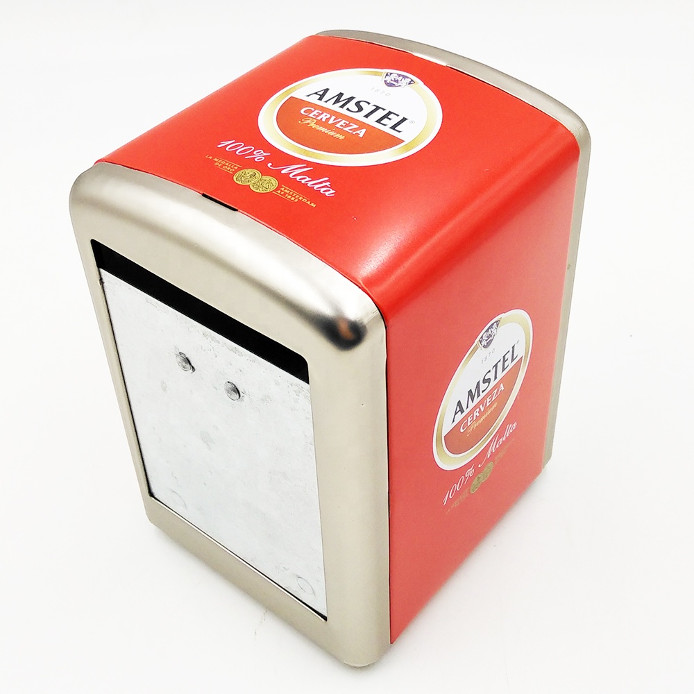 AMSTEL Customized Gift Bar Matte Printing Chrome Frame Gold Table Metal Tin Paper Napkin Holder