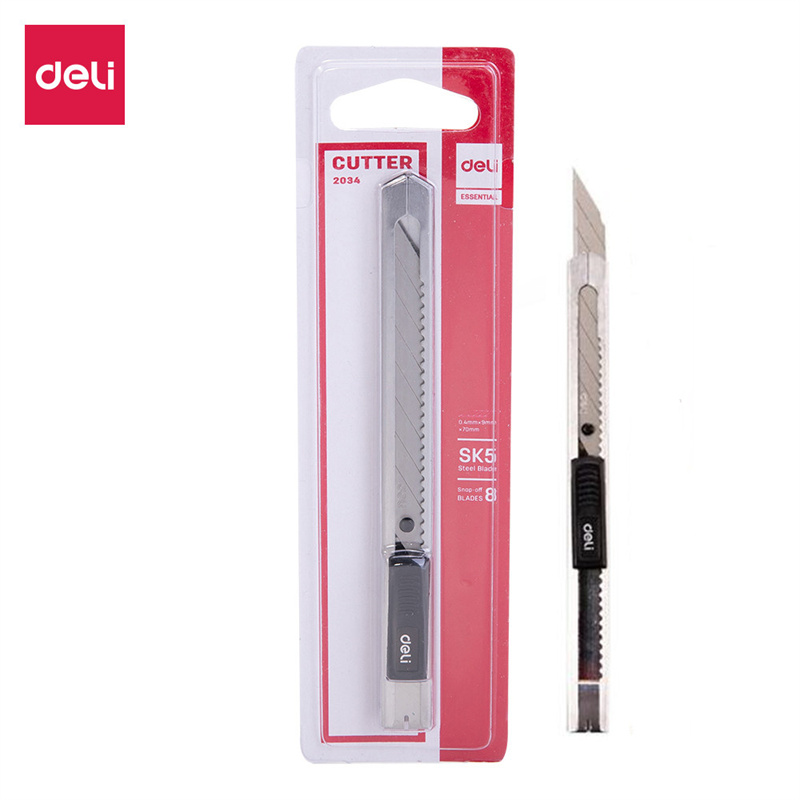 DELI E2034 Cutter Wood Box Paper Cutter Art Knife 30 degree blade Metal Stationery Utility Craft Knife Cutter Cutting Knife