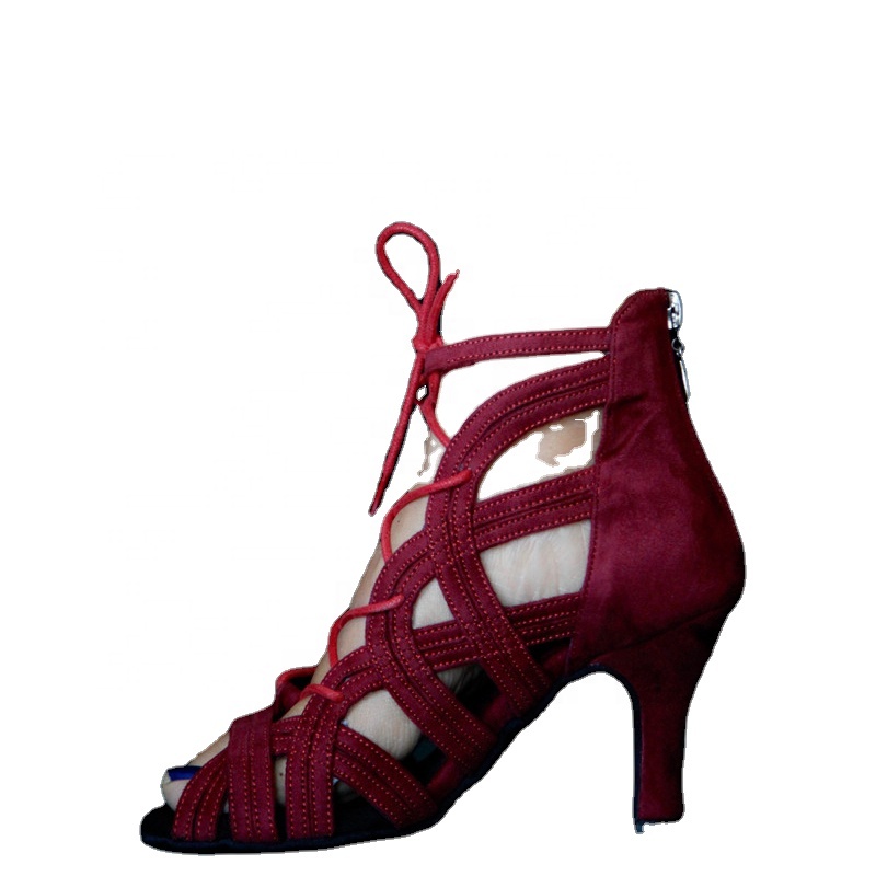 Dancing Sport Shoes Latin Salsa Ballroom Dance Shoes for 8cm Heel New Arrival Red Nubuck Latin Dance Women
