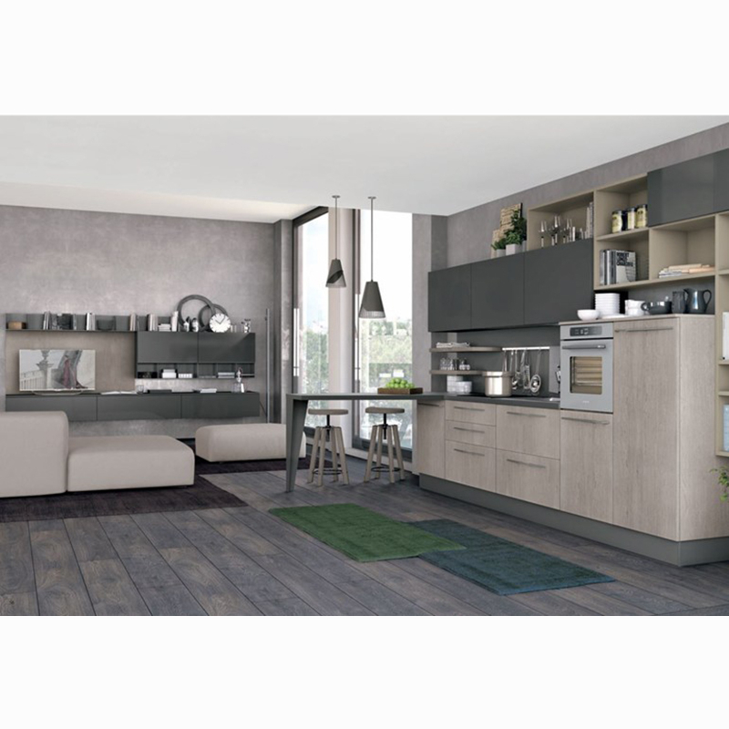 Simple kitchen storage cabinet set with glass door design