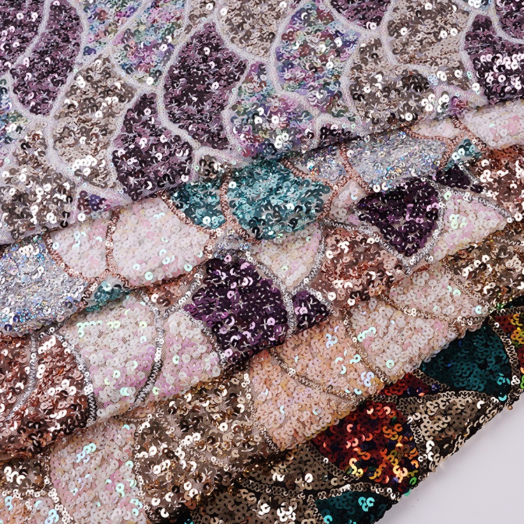 Quick delivery popular polyester spandex embroidered sequin african wedding lace fabric