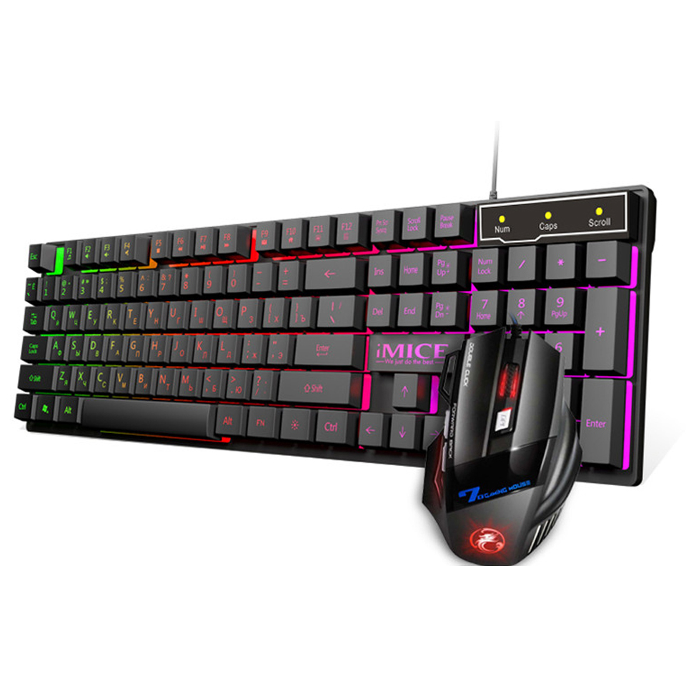 RGB Backlight Colored Wired Gaming Keyboard and Mouse Combos Russian Keyboards PC Laptop Gamer Daily Office