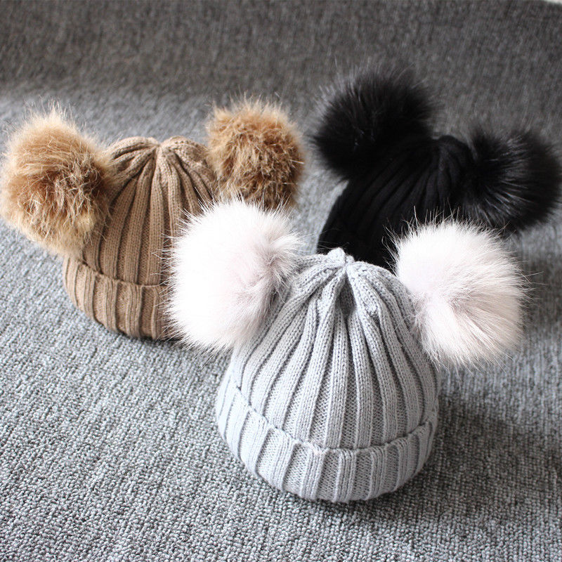 New Cute Solid Color Winter Keep Warm Knitting Newborn Baby Beanie Bonnet Hat Solid Pom Pom Hat