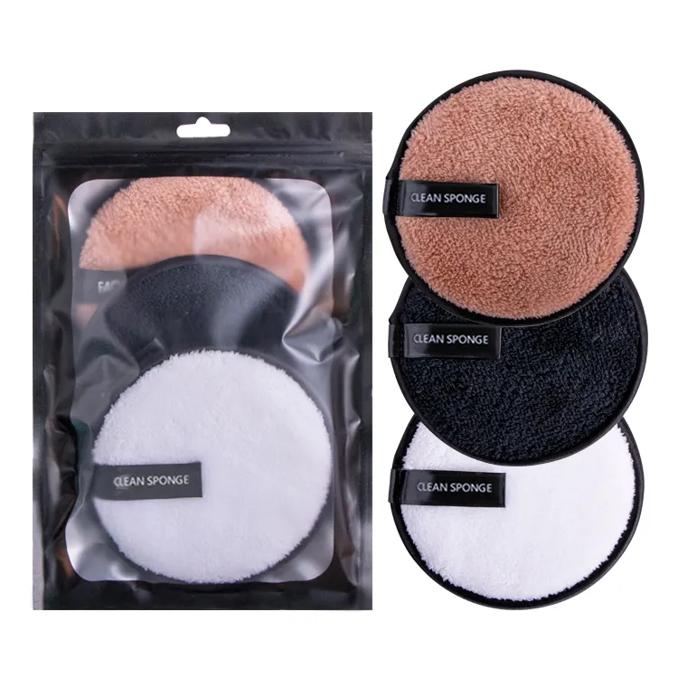 Customized Brand Colorful Eco Friendly Microfiber Reusable Make Up Makeup Remover Pads with Sponge