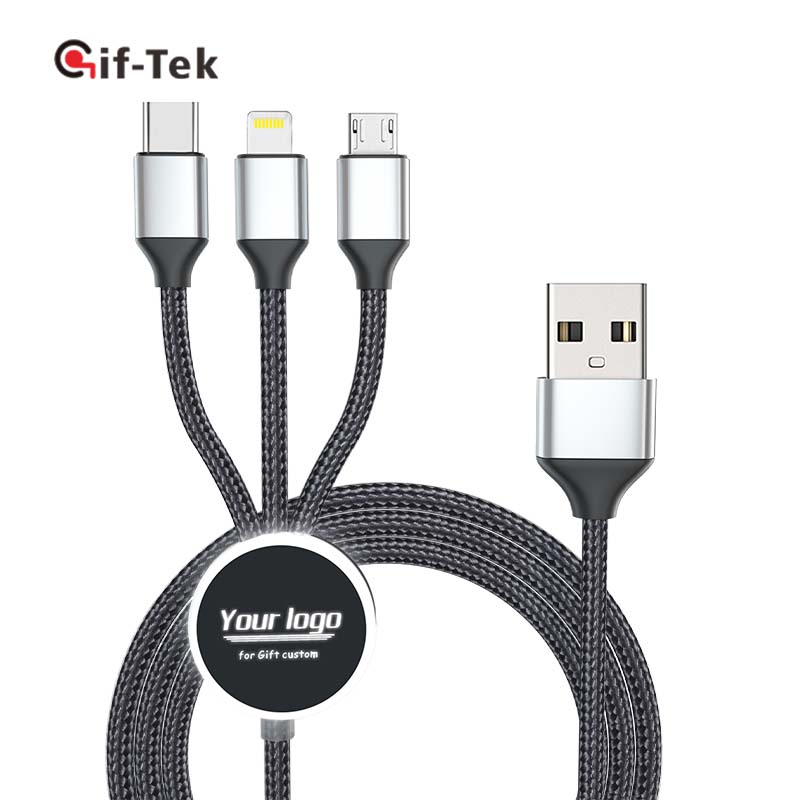 USB экранированный быстрое зарядное устройство Кабо-Ladekabel типа B Тип C освещение 3ft зарядки Подарок Промо 3 в 1 для Samsung светодиодный логотип кабель