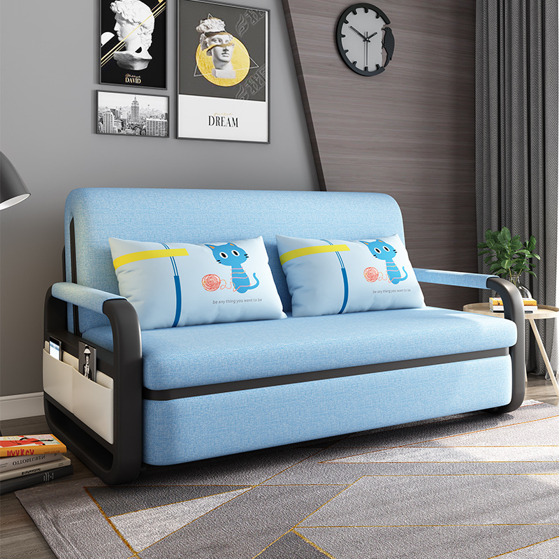The New Listing Sofa Cum Bed Metal Handrail Comfortable Linen Sofa Set Living Room Folding Sofa Bed