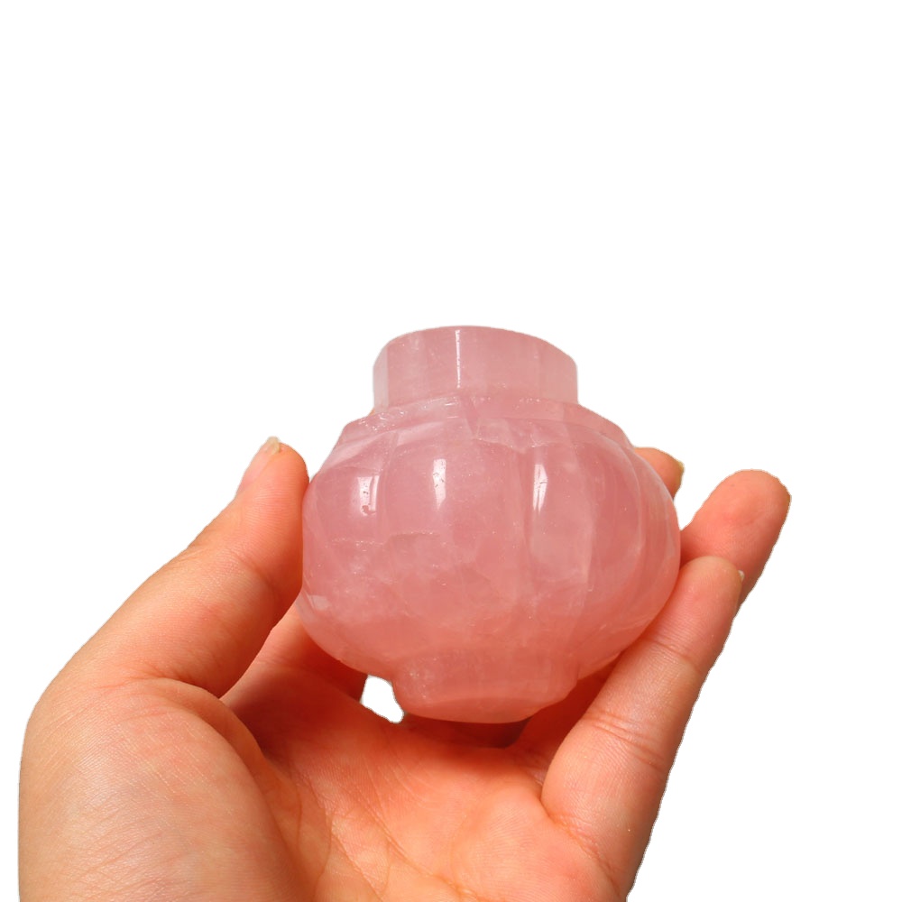 Wholesale folk craft hand-carved natural crystal rose quartz pumpkin Halloween decorations