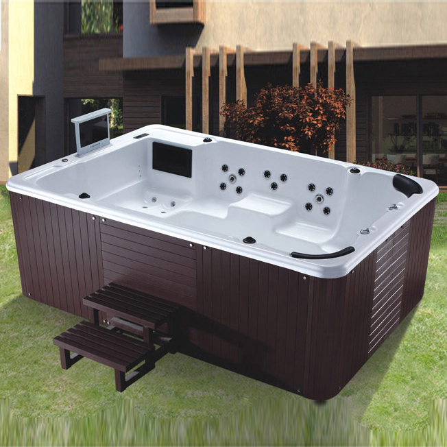 BALISI luxury Outdoor 8 person people massage big swimming Square whirlpool with TV outdoor spa bathtub