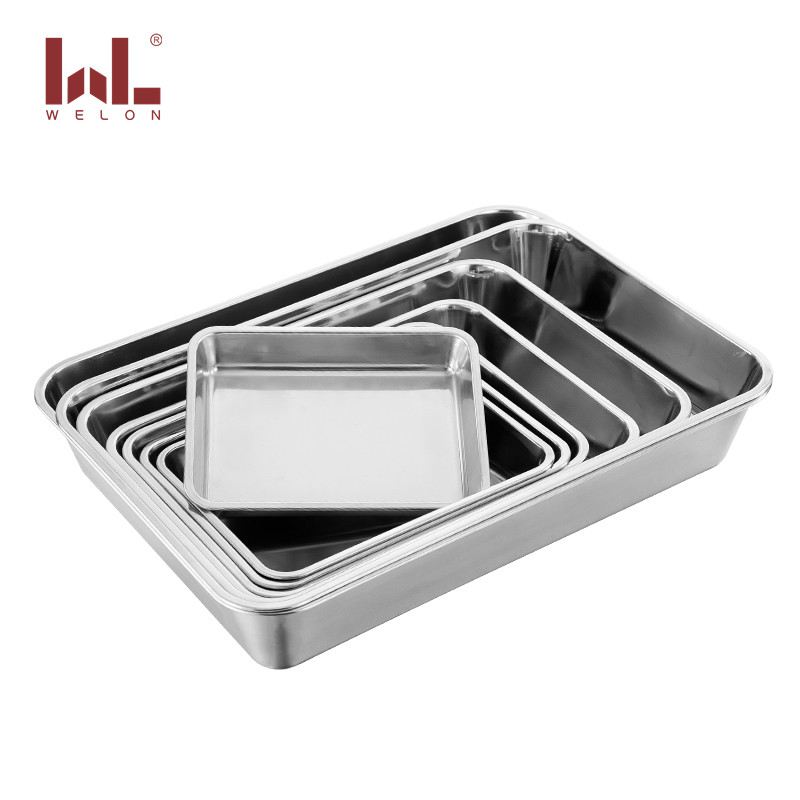 Wholesale hotel restaurant thicken stainless steel square food deep serving tray