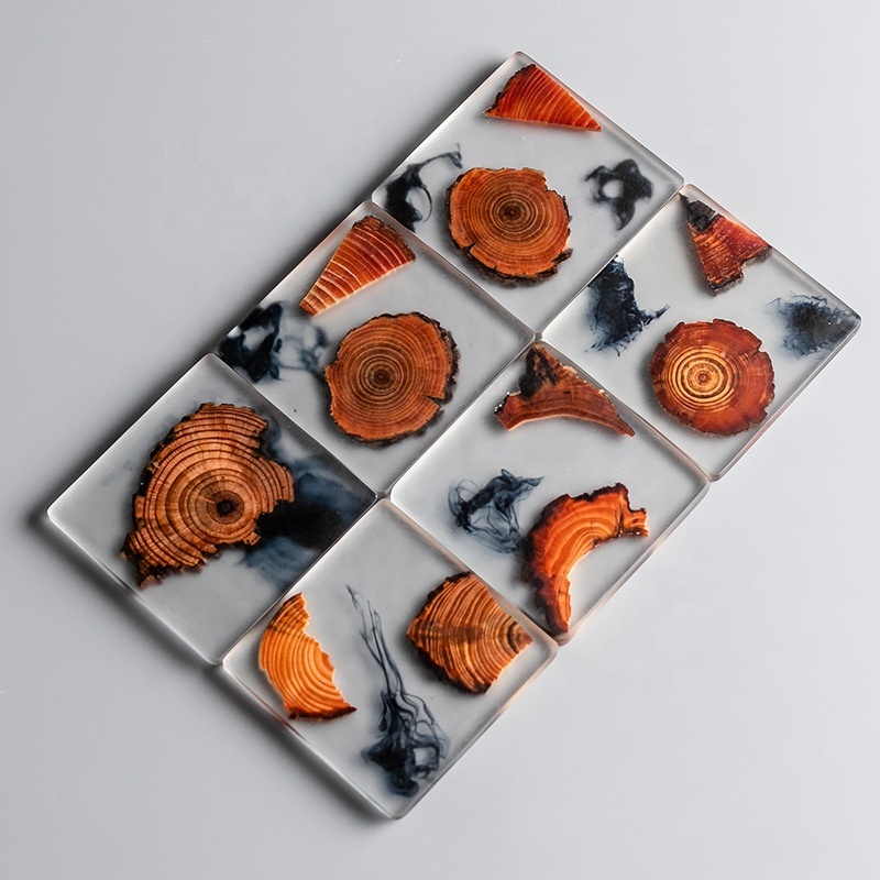 Artist designs personalized multi functional epoxy resin and wood coasters wholesale