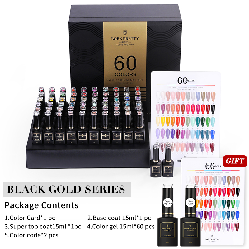 BORN PRETTY Pro 2021 60 Colors 15ml Gel Nail Polish Collection Soak Off Gel Nail Polish Set with Base Top Coat