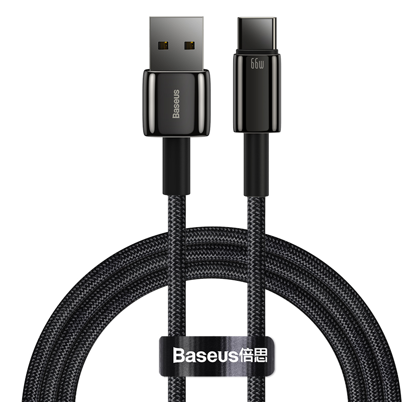 Вольфрамовый золотистый кабель Baseus для быстрой зарядки USB Type-C 66 Вт 1 м черный кабель для передачи данных