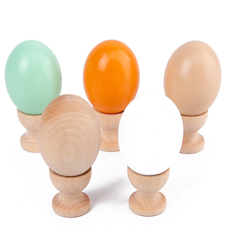 Wholesale Kids Wood Egg and Cup Tray Toys for Painting Easter Celebrations Children DIY Paint Wooden Egg Educational Toys