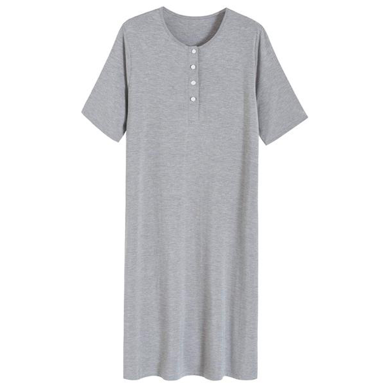 Women's Long Sleep Shirt Henley Nightshirt with Pockets Half Sleeves Women Loungewear Dress