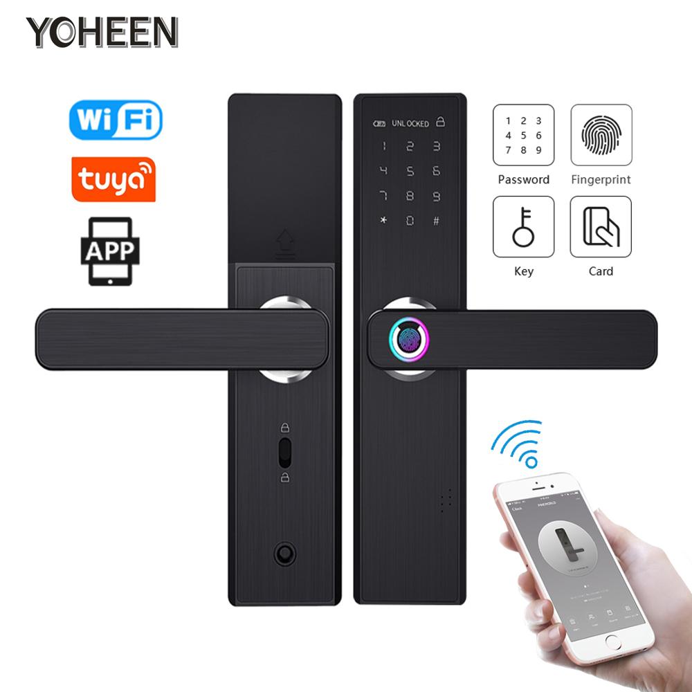 Yoheen Tuya App Wi-Fi Смарт-карта цифровой кодовый дверной замок со сканером отпечатков пальцев для квартир в отеле