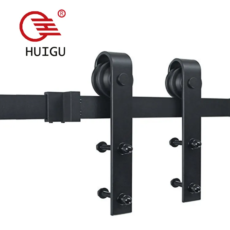 HUIGU hardware Wood Door Black Wholesale Modern Track Cabinet Iron Steel Sliding Barn Door Rail Barn Door Hardware Fitting