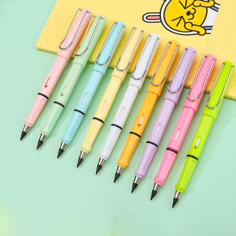 Plastic Clip Forever Tip Nib No Ink Lead Break Hard Long Time Use Eternal Pen Inkless Pencil With Eraser