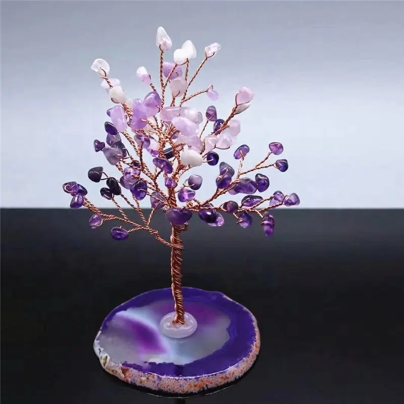 Natural Amethyst Crystal Quartz Gemstone Bonsai Rich Lucky Tree Small Crystal Tree Rose Quartz