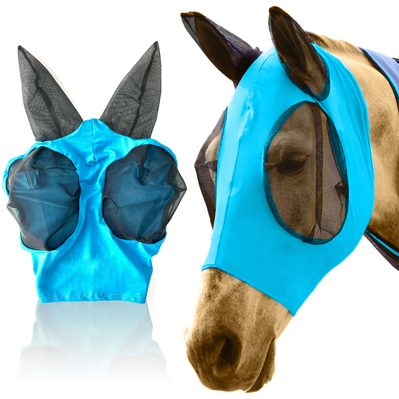 Comfortable Stretchy Mesh UV Equine Horse Head Fly Veil with Ears Fly Veil Protects Eyes for Horse