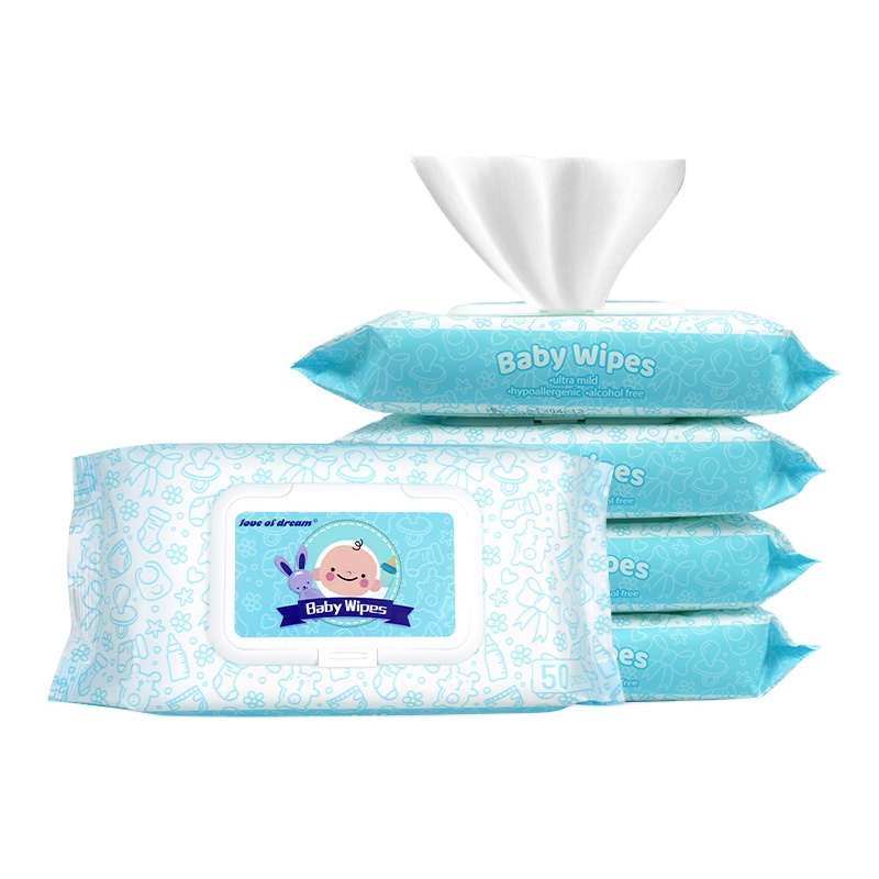 Factory price Wholesale  OEM 50pcs  baby wet wipes cheap baby wipes  skin care cleaning private wet wipes Used for baby