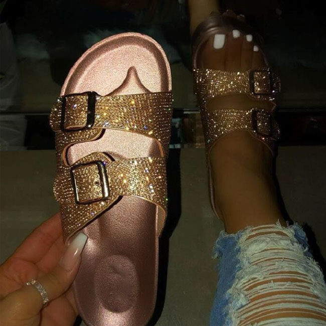 Высокое качество женские блестящие Bling Diamond Slip on Сандалии
