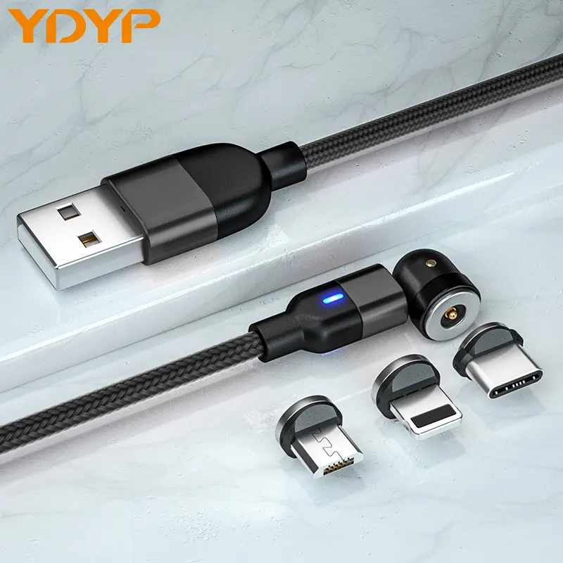 Wholesale private cheap price 3 in 1 magentic charging cable usb 2.1A micro cable 540 degree free rotation phone adapter type c