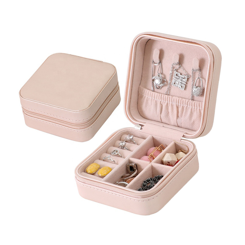 Luxury Portable Jewellery Storage Box Pu Leather Jewelry Zipper Case Packaging Box Jewelry Travel Organizer Box With Logo